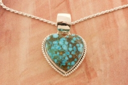 Artie Yellowhorse Genuine Kingman Spider Web Turquoise Sterling Silver Heart Pendant